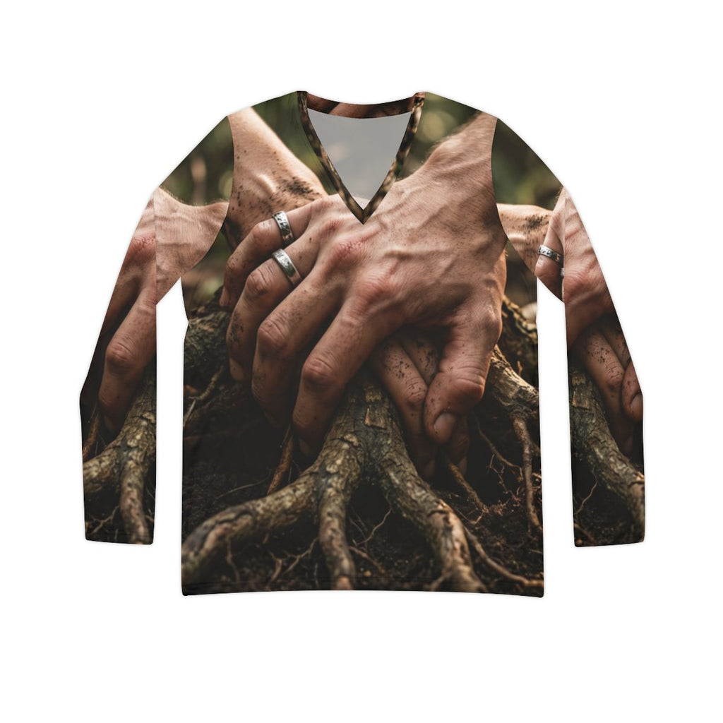 Women's Long Sleeve V-Neck Shirt Tree Roots Art