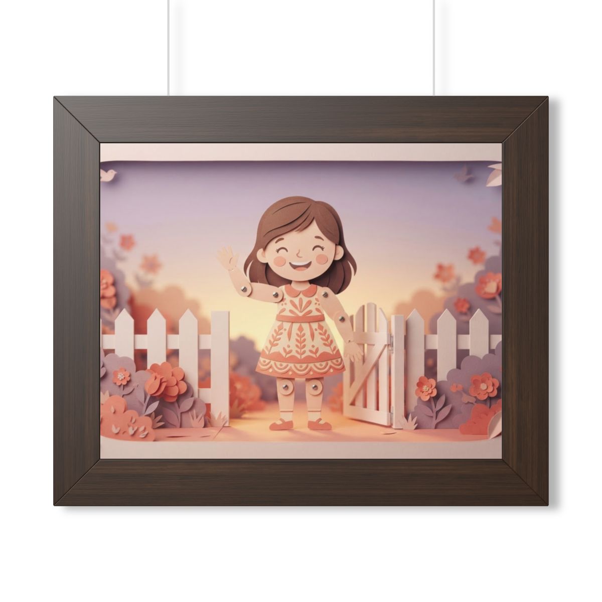 Framed Horizontal Poster - Garden Girl Gate — Walnut (14×11...