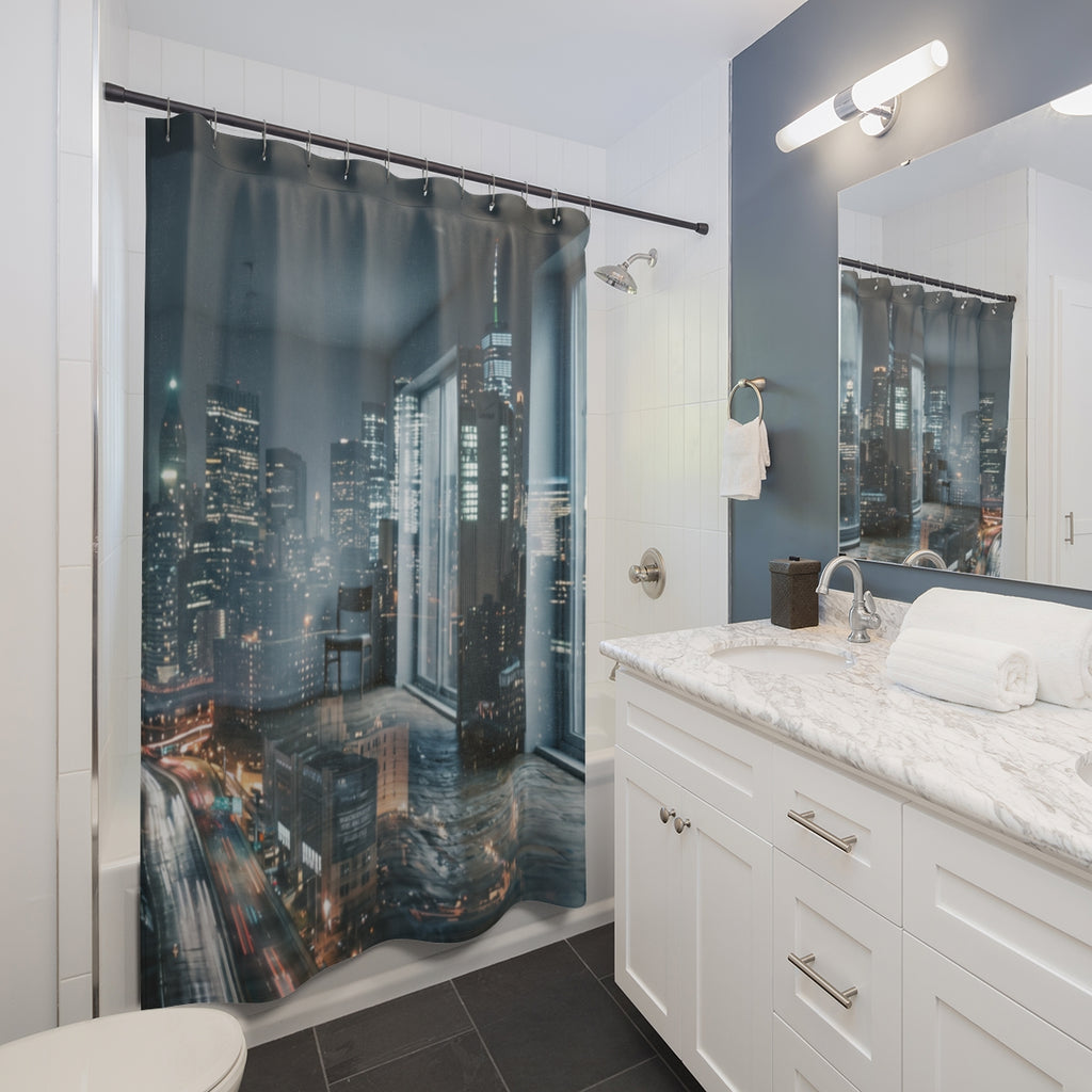 Shower Curtain - Midnight City Skyline | Echovira Gallery