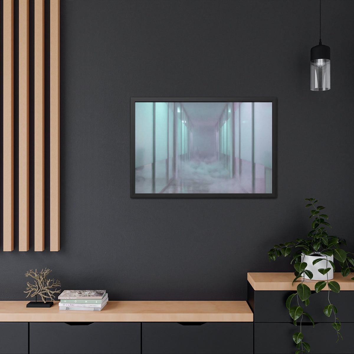 Framed Posters - Liminal Corridor Fog Art Print — Landscape...