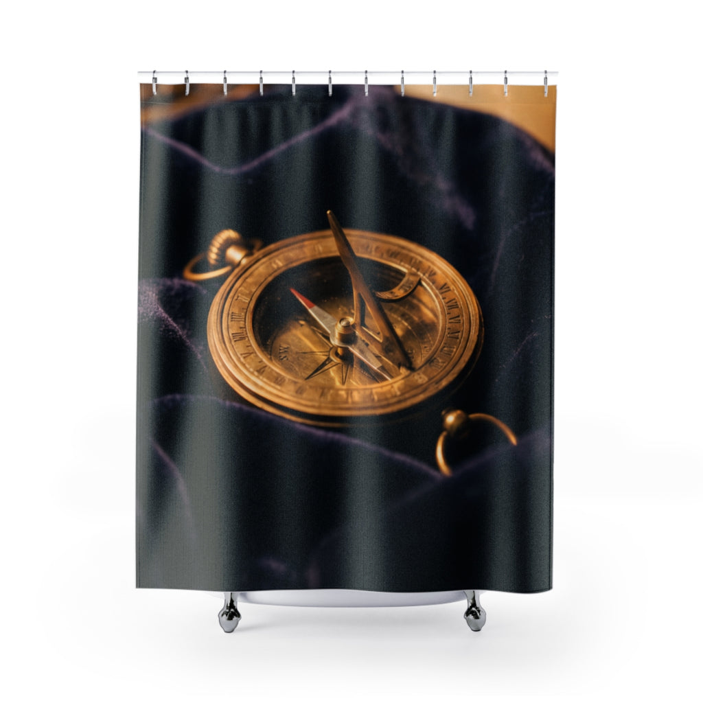 Vintage Brass Sundial Compass Shower Curtain