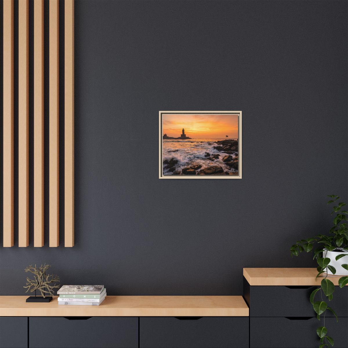 Framed Canvas - Golden Coast Dawn — Natural / 1.25"