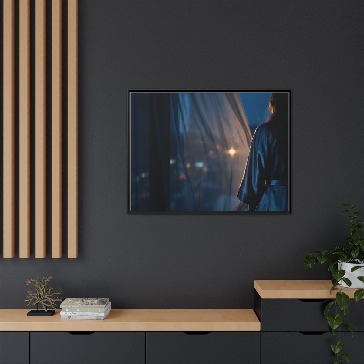 Matte Canvas, Framed - Nocturnal Solitude Silhouette — Black...