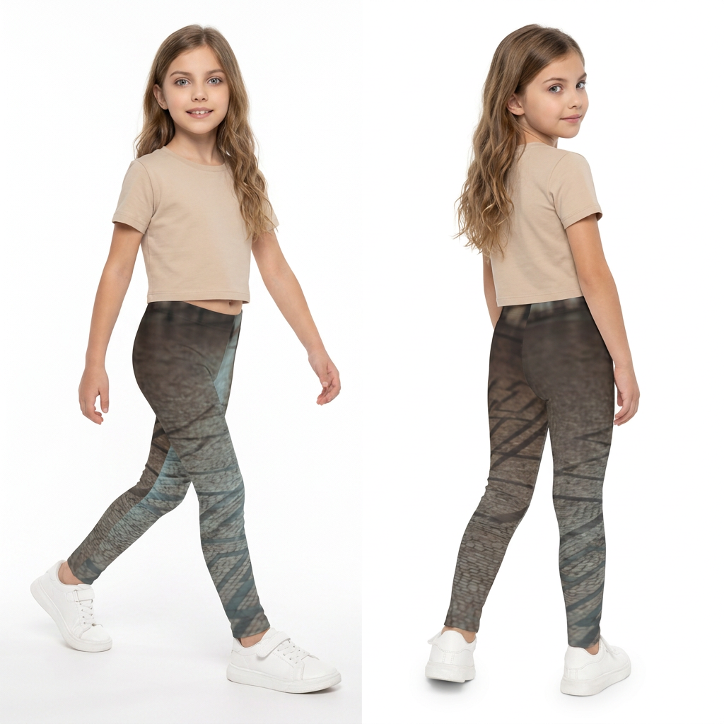 Kids Leggings with Rainy City Street Scene
