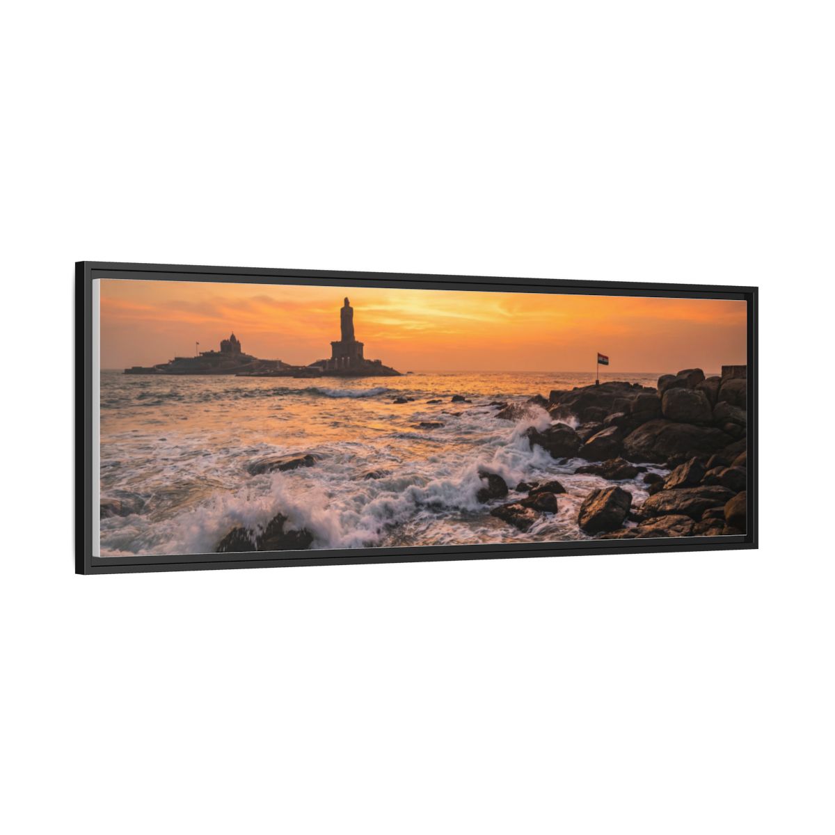 Framed Canvas - Golden Coast Dawn — Black / 1.25"