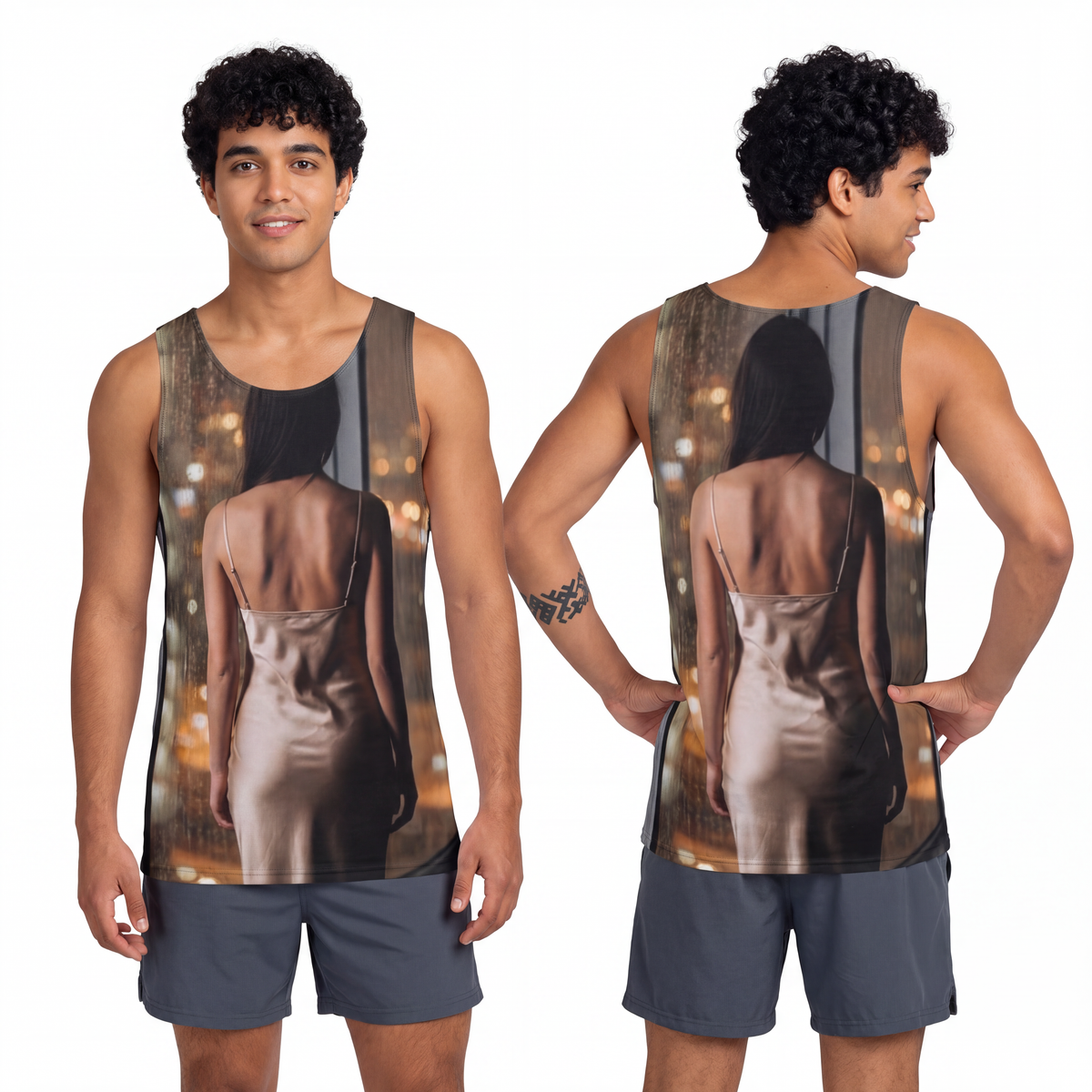 Men's Tank - City Lights Rainscape Silk Silhouette Art |...