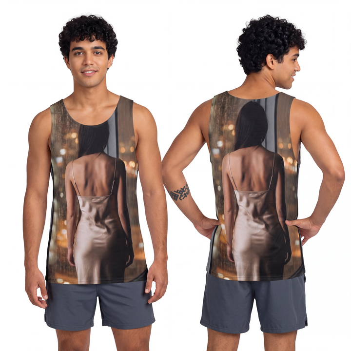 Men's Tank - City Lights Rainscape Silk Silhouette Art