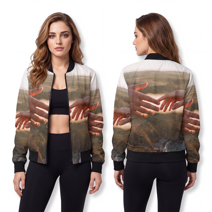 Women's Bomber Jacket - The Infinite Touch | Ethereal Coastal Art