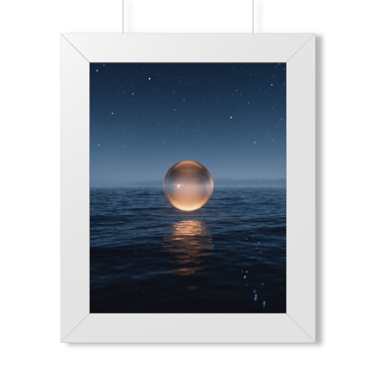 Framed Vertical Poster - Glowing Ocean Horizon — White... |...