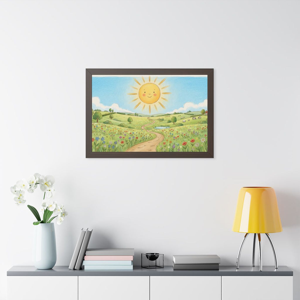 Framed Horizontal Poster - Sunny Meadow Panorama — Walnut......