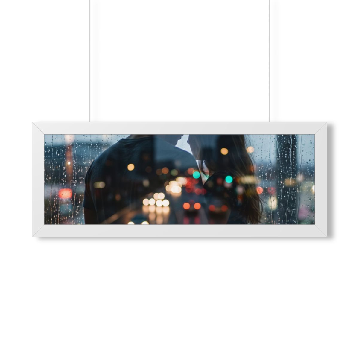 Framed Horizontal Poster - Rainy City — White (14×11, 16×12...