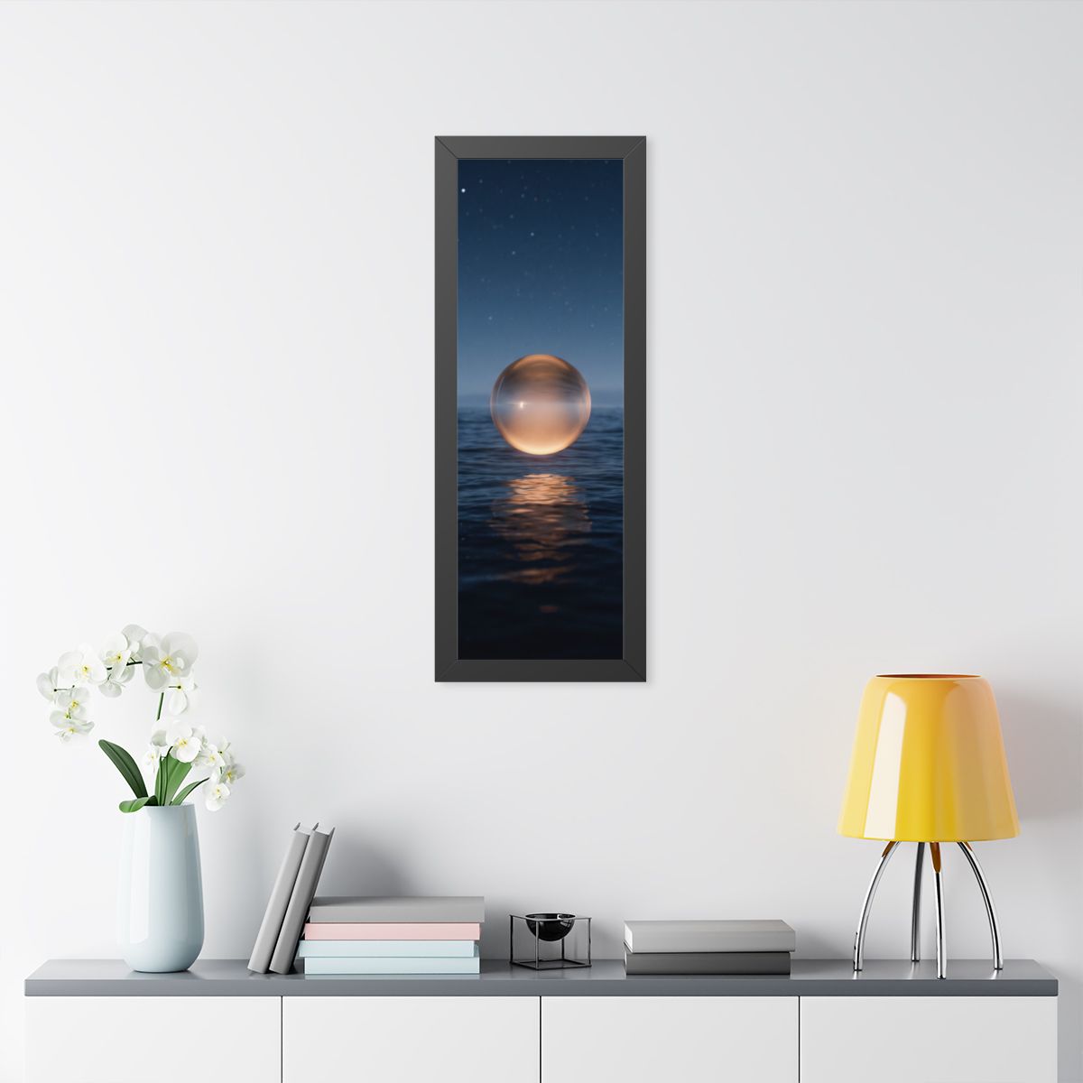 Framed Vertical Poster - Glowing Ocean Horizon — Black... |...