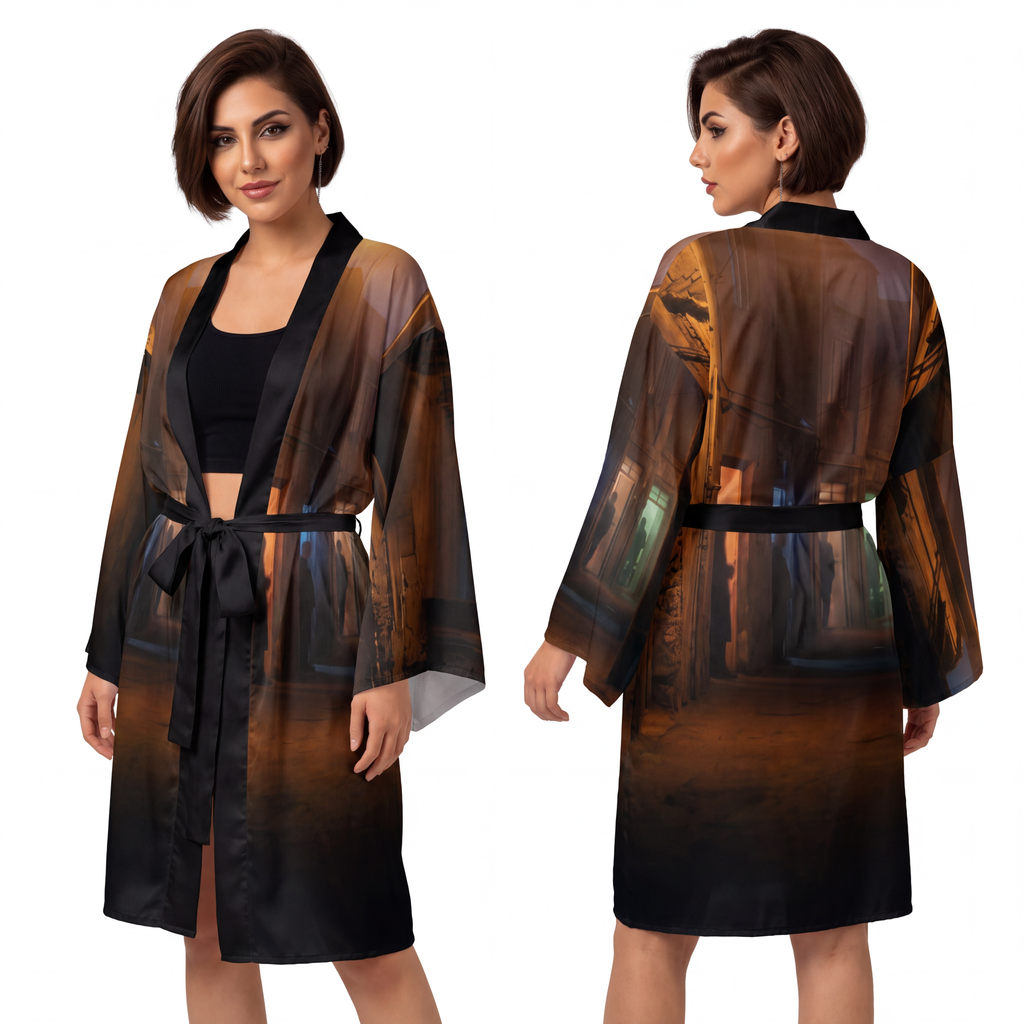 Long Sleeve Kimono Robe - Shadowed Alleyway Mystery Art... |...