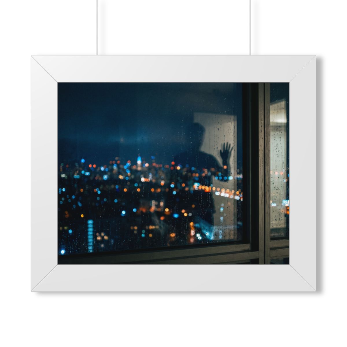 Framed Horizontal Poster - Rainy City Solitude — White... |...