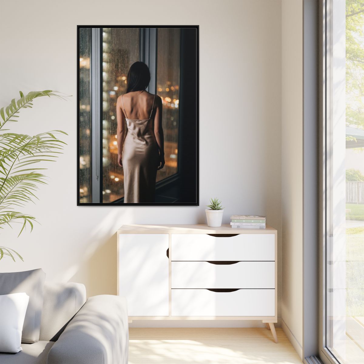 Matte Canvas, Framed - Rainy City lights Glow — Black /... |...
