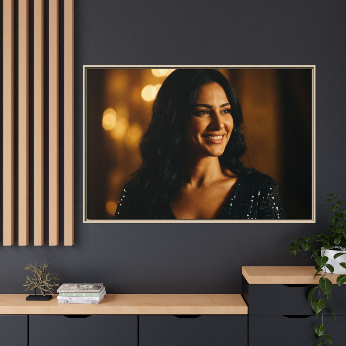 Framed Canvas Art - Golden Glamour — Natural / 1.25"