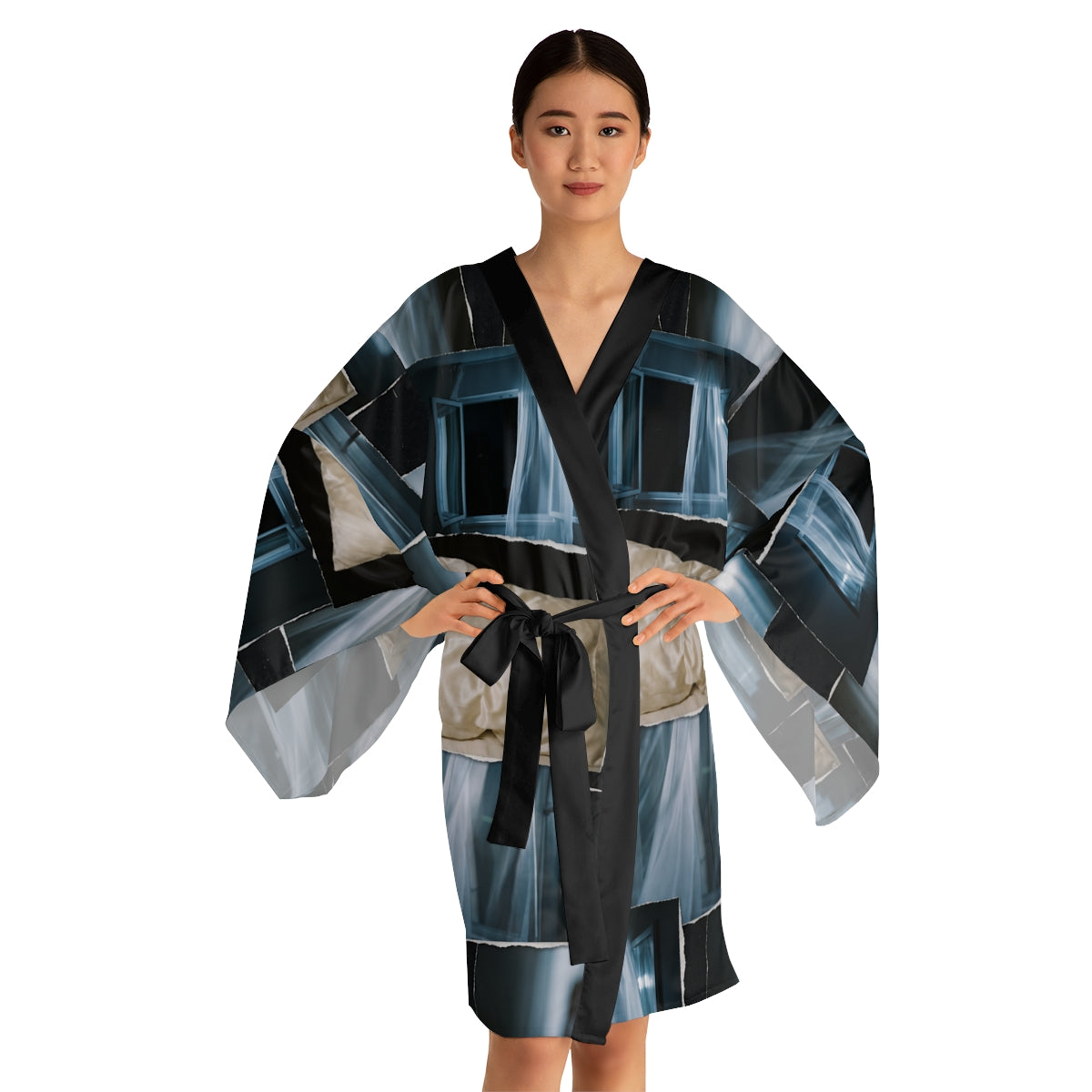 Long Sleeve Kimono Robe - Midnight Window and Silk Pillow......