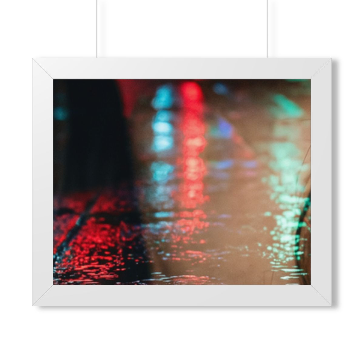 Framed Horizontal Poster - Neon Dreams Rain Portrait — White...