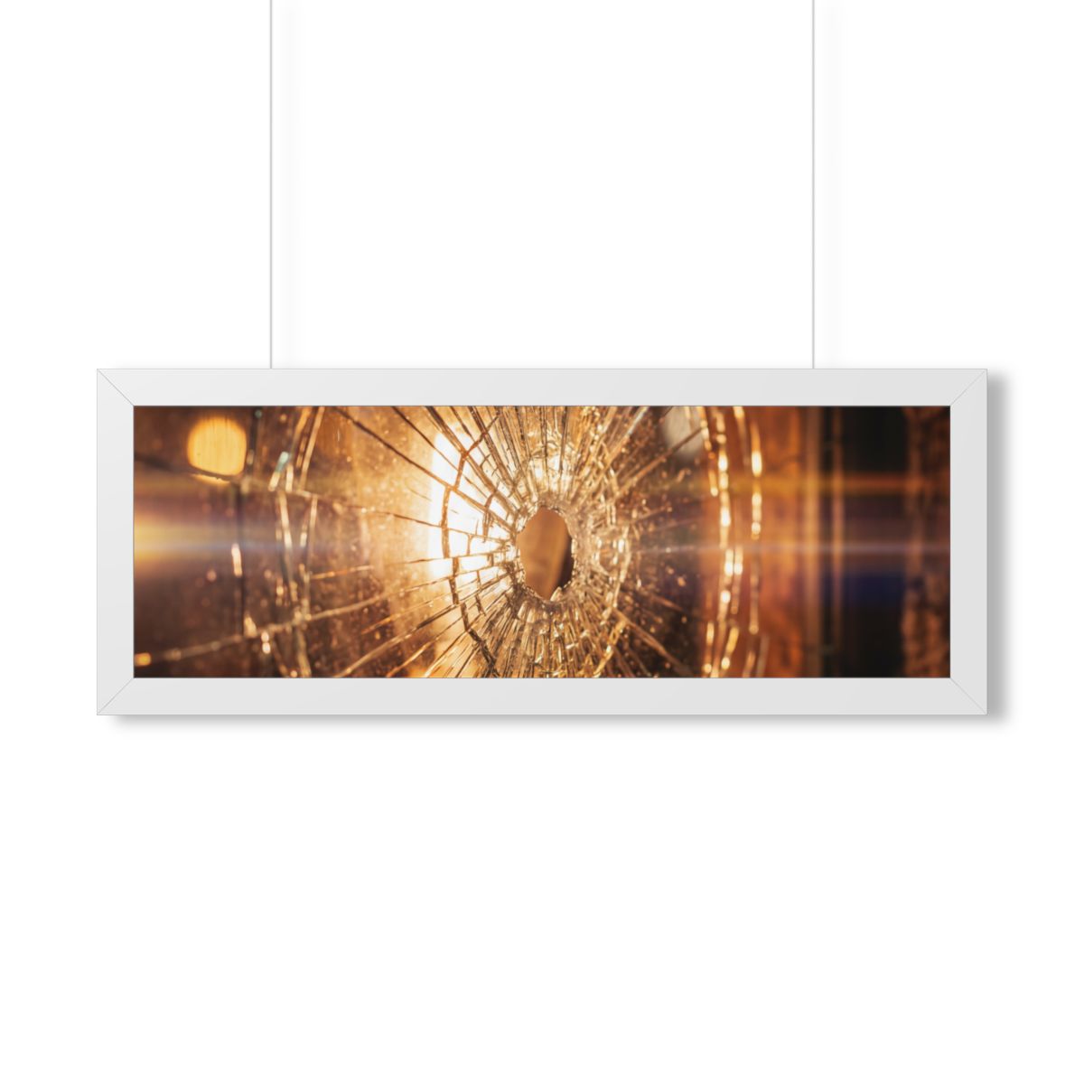 Framed Horizontal Poster - Shattered Amber Glass Art — White...