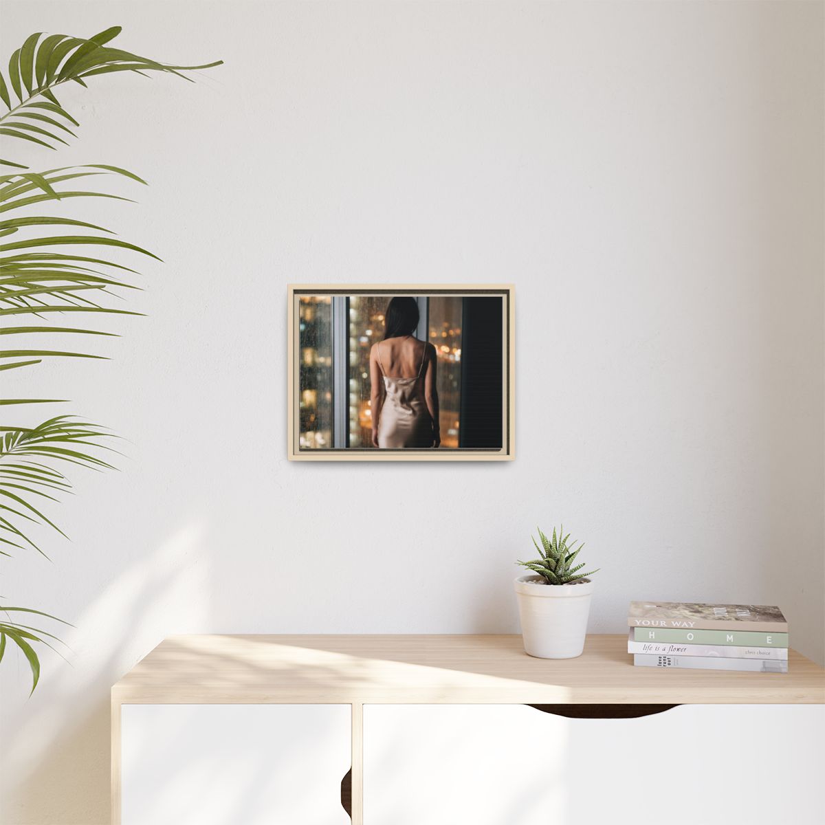 Matte Canvas, Framed - Rainy City lights Glow — Natural /......
