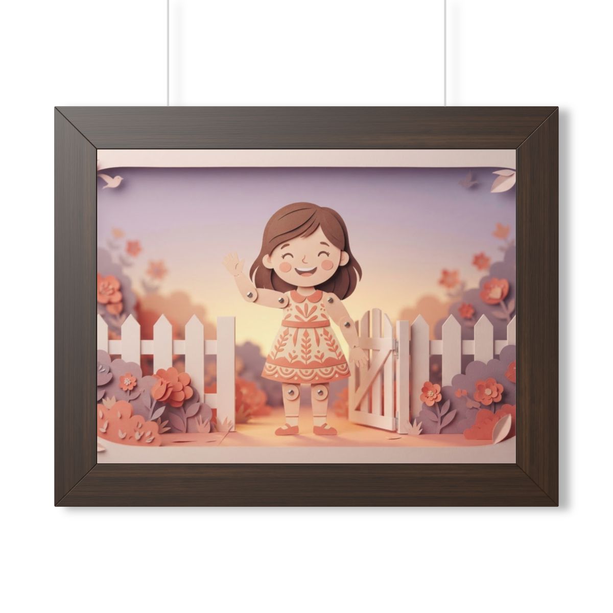 Framed Horizontal Poster - Garden Girl Gate — Walnut (14×11...