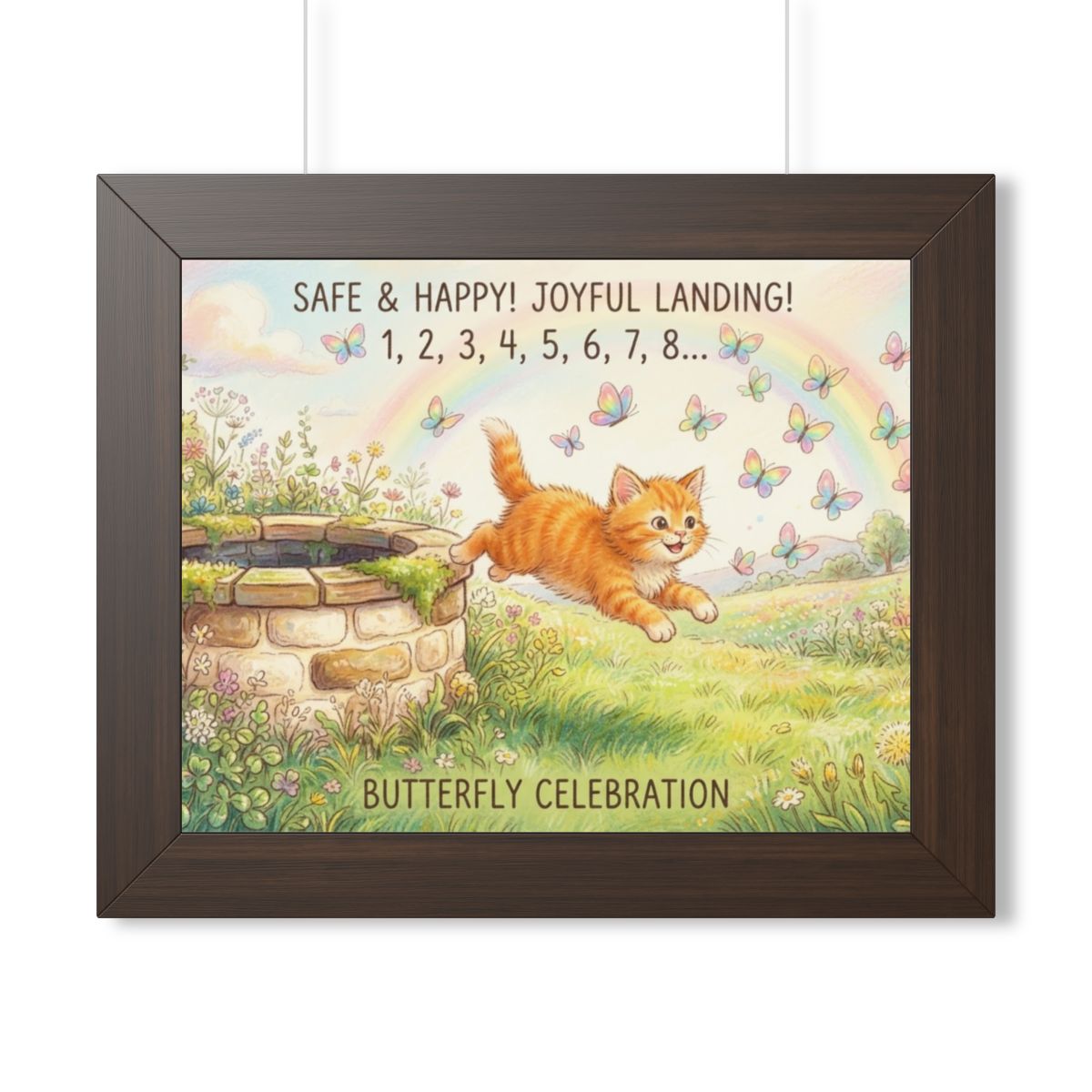 Framed Horizontal Poster - Joyful Kitten Meadow — Walnut......