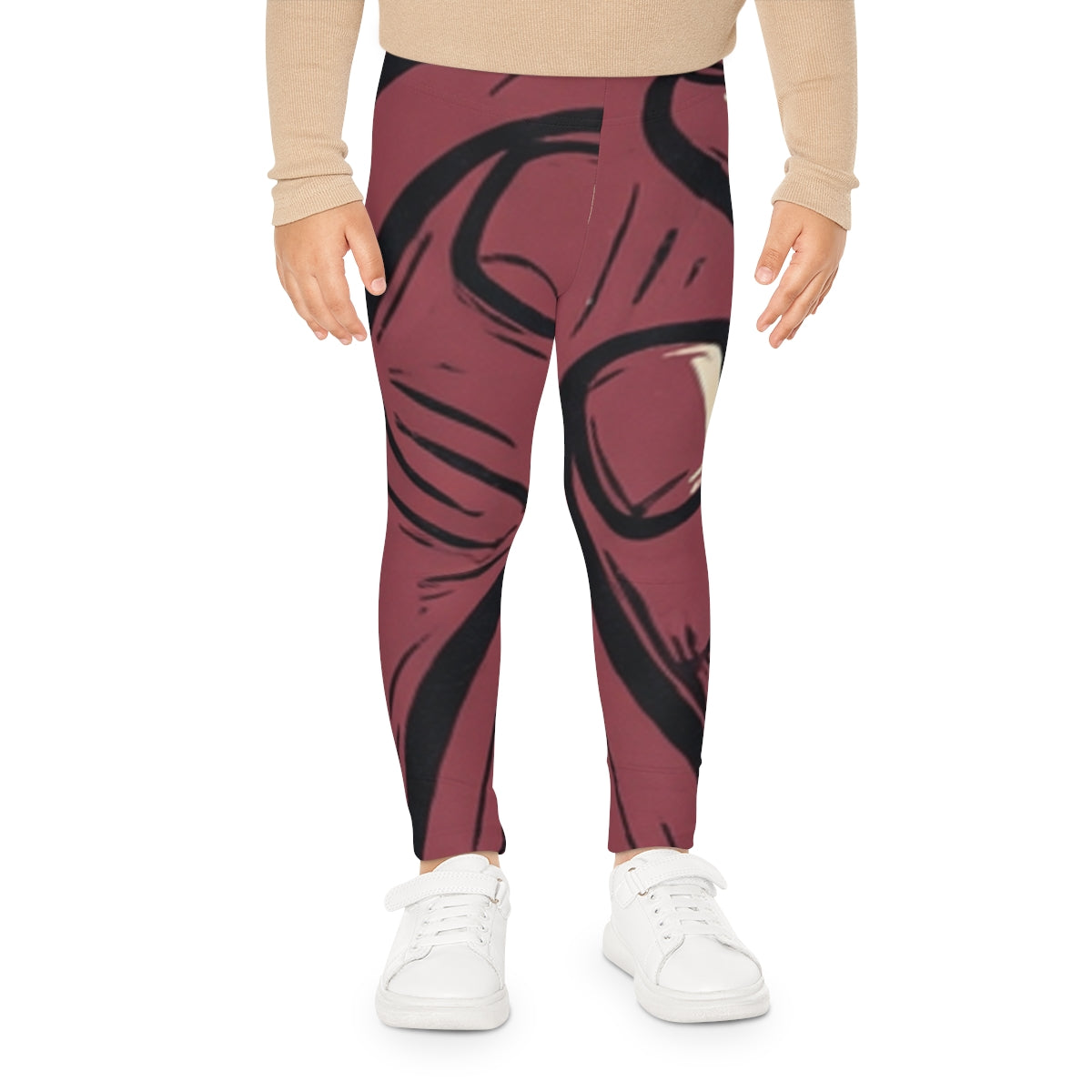 Kids Leggings with Crimson Woodcut Hands