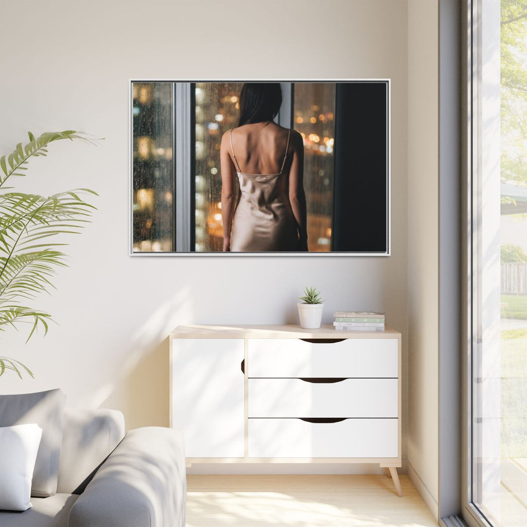 Matte Canvas, Framed - Rainy City lights Glow — White /... |...