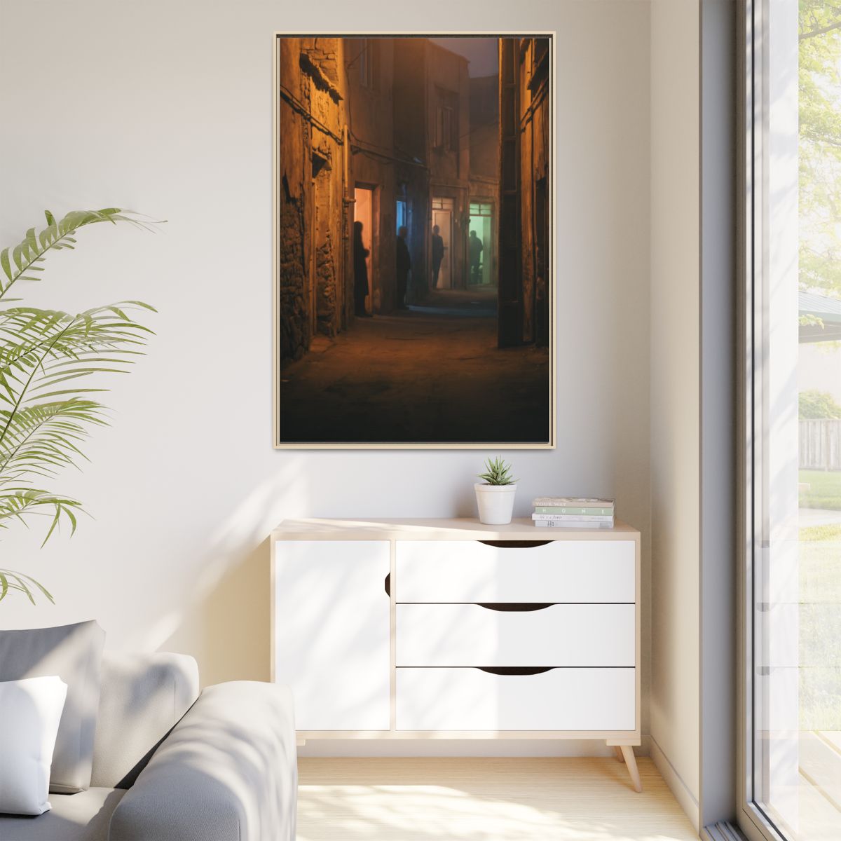 Matte Canvas, Framed - Shadowed Alleyway Mystery Art Print...