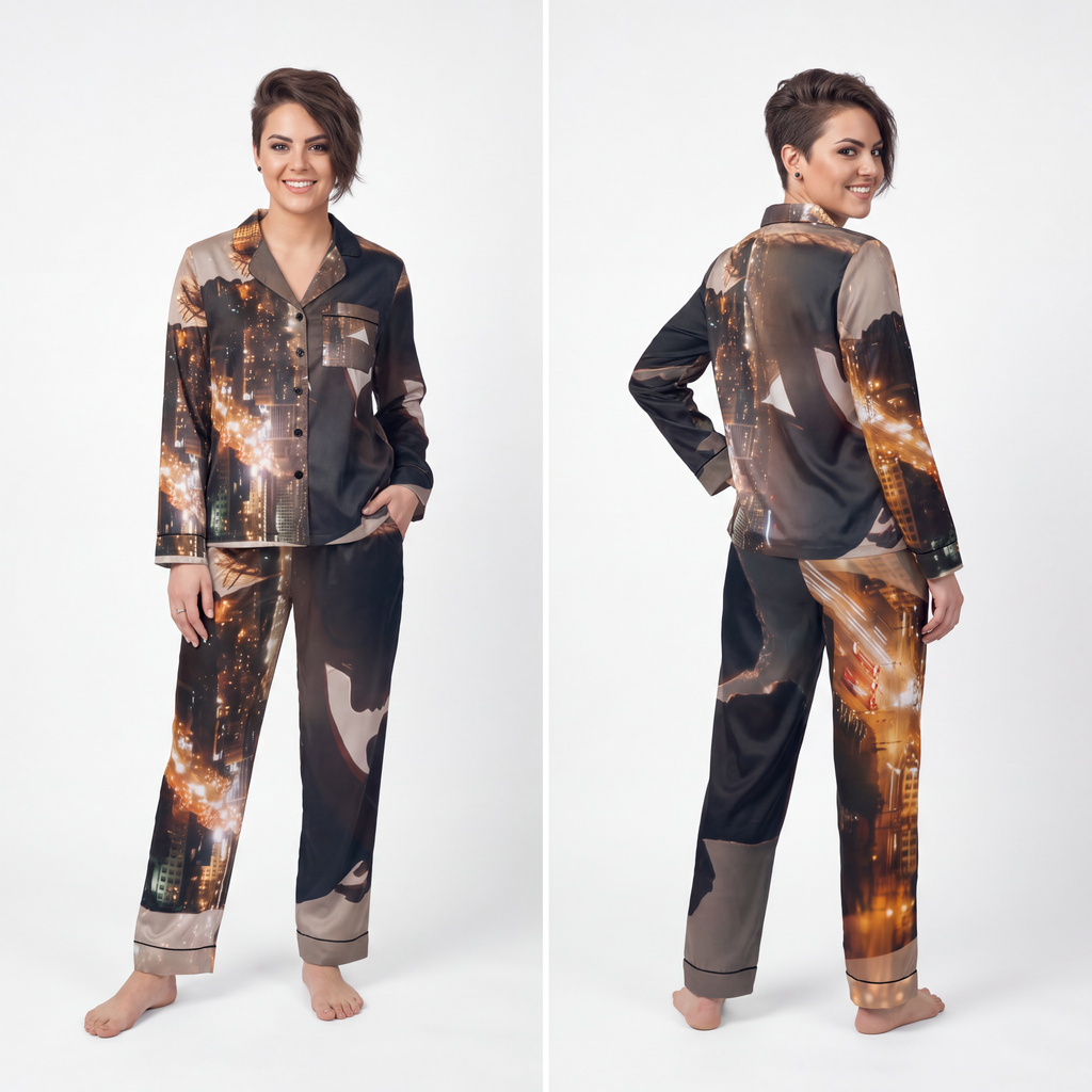 Women's Satin Pajamas - Midnight City lights | Echovira...