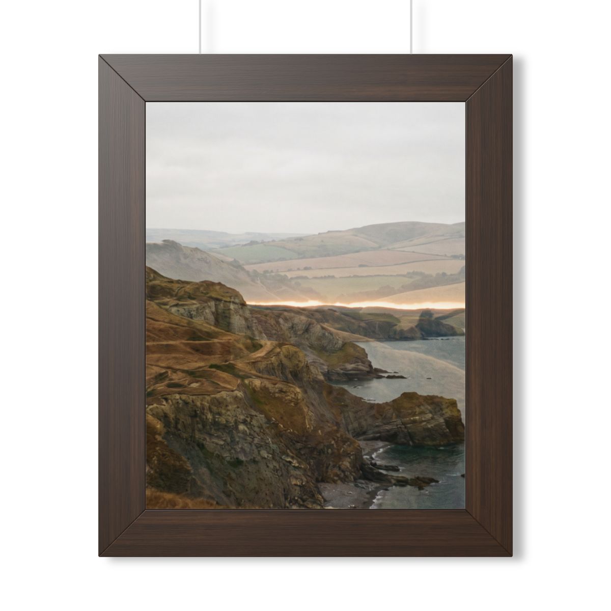 Framed Vertical Poster - Moody Coastal Cliffs Horizon Art —...