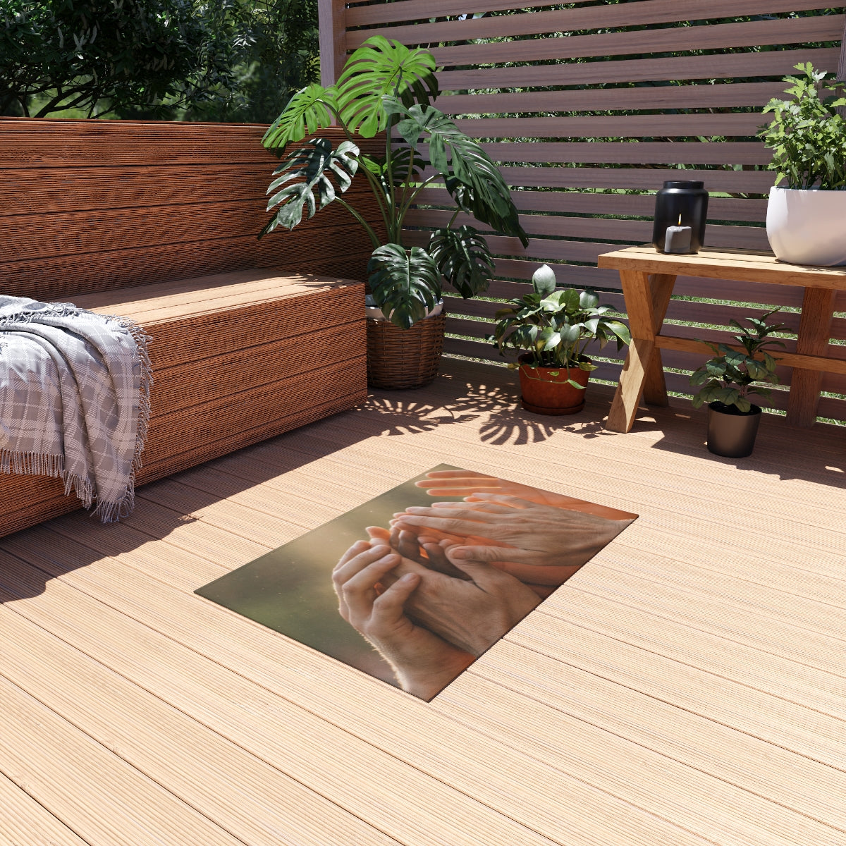 Outdoor Rug - Golden Rays of Unity Wall Art | Echovira...