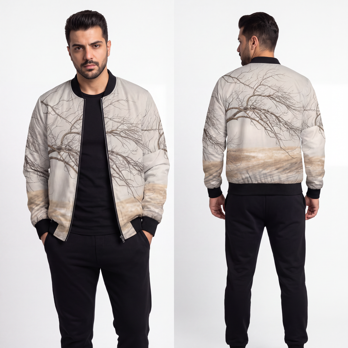 Men's Bomber Jacket - Winter Branch Solitude Landscape |...