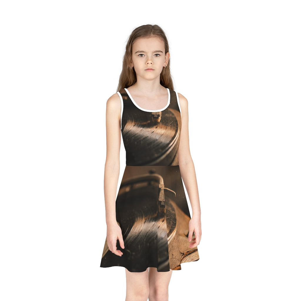 Girls' Sleeveless Sundress with Vintage Turntable