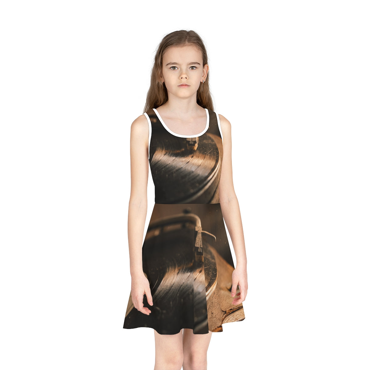 Girls' Sleeveless Sundress with Vintage Turntable
