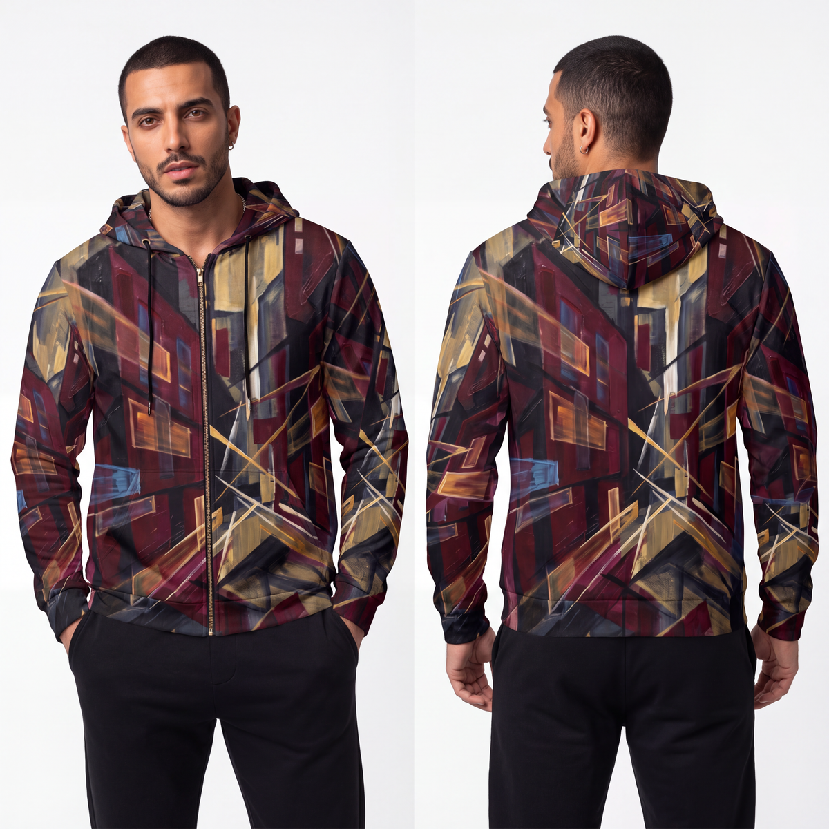 Men's Full-Zip Hoodie - Urban Pulse | Echovira Gallery