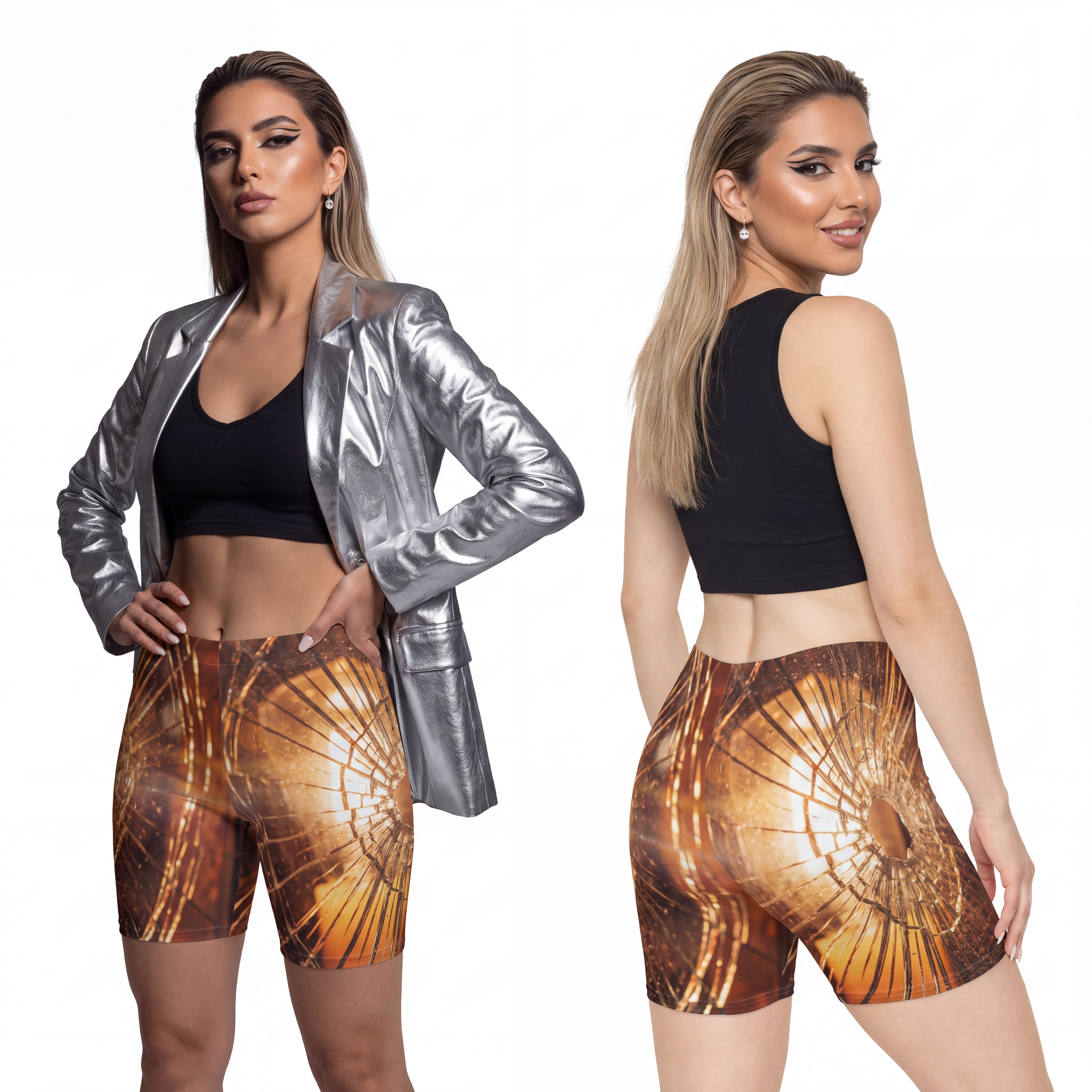 Women's Biker Shorts - Fractured Amber Glow Cinematic Art |...