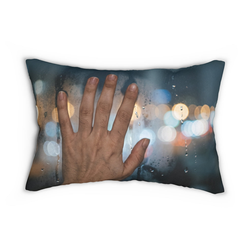 Nocturnal City Rainy Window Lumbar Pillow