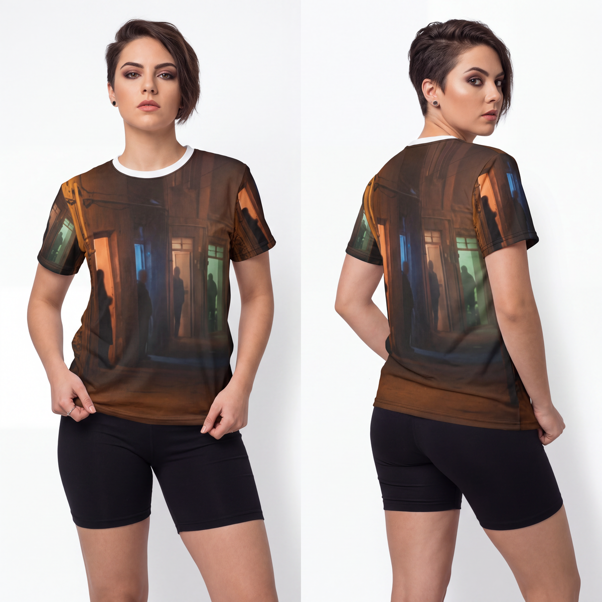 Unisex Cut & Sew Tee - Nocturnal Alleyway Misty Street Art |...
