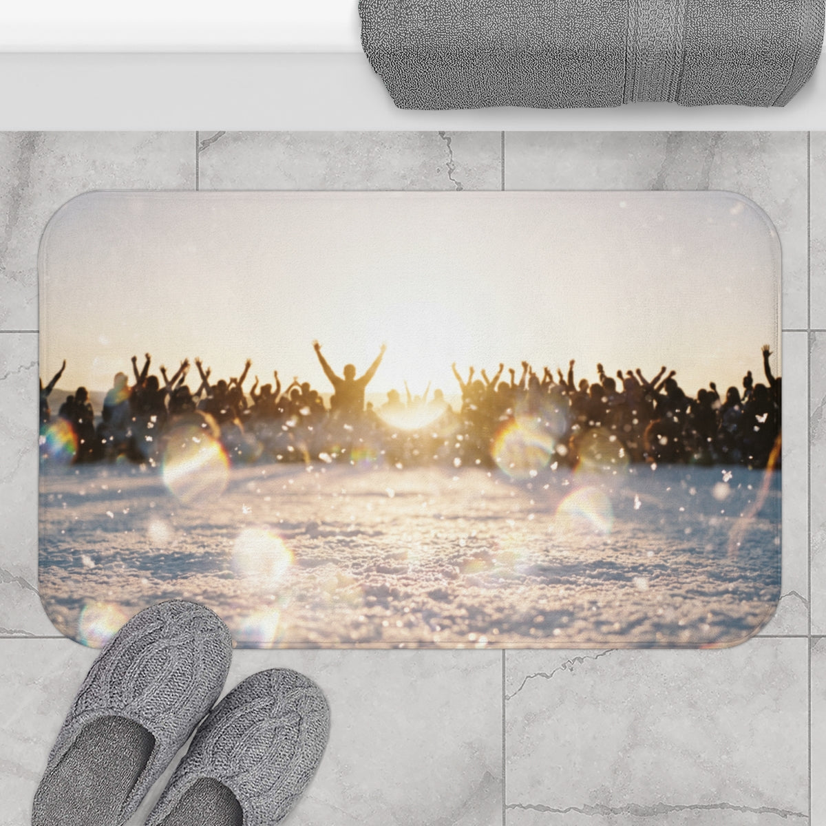 Golden Hour Crowd Celebration Bath Mat