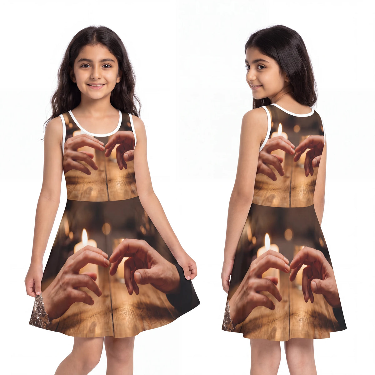 Girls' Sleeveless Sundress with Candlelit Hands Art