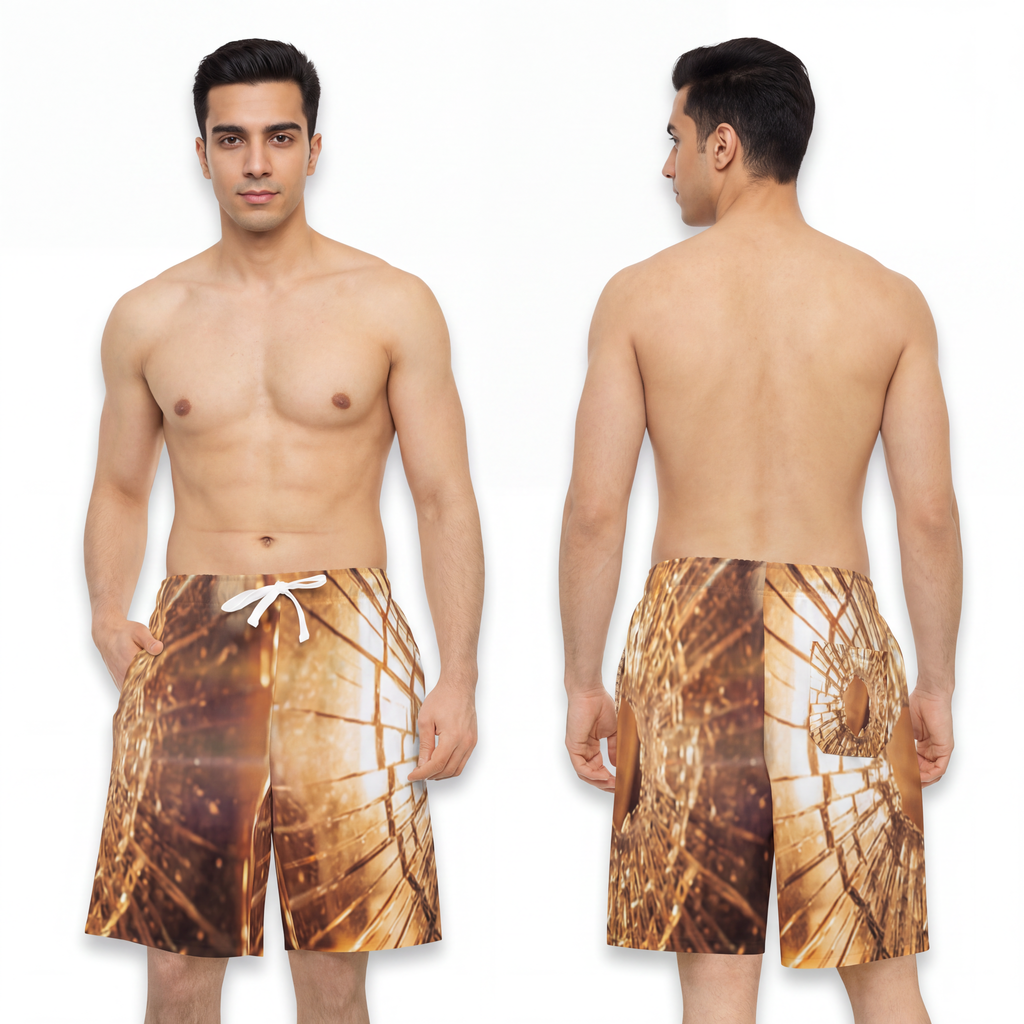 Men's Athletic Long Shorts - Shattered Gold Gym Shorts |...