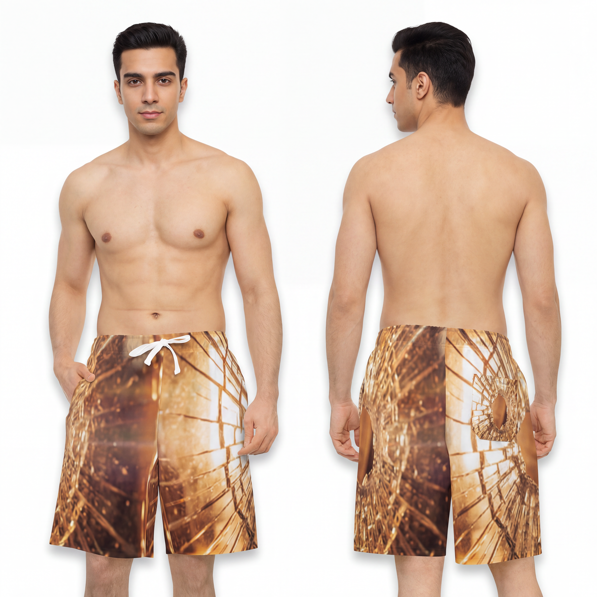 Men's Athletic Long Shorts - Shattered Gold Gym Shorts |...