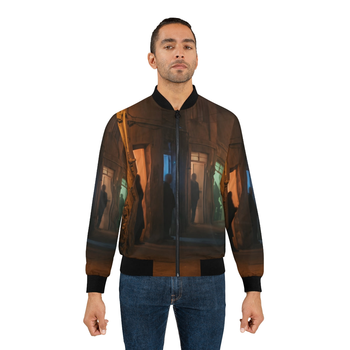 Men's Bomber Jacket - Shadowed Alleyway Mystery Art Print |...