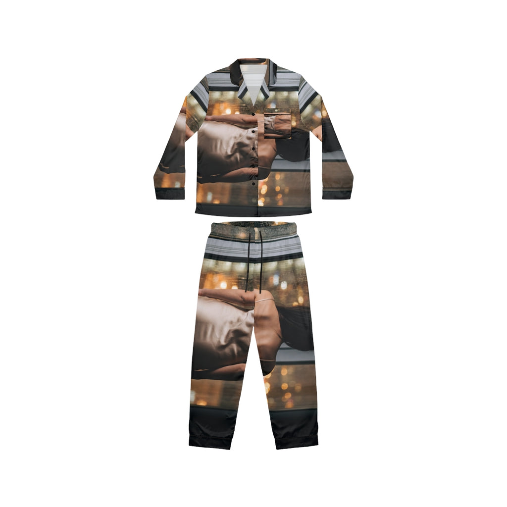 Women's Satin Pajamas - Rainy City Grid | Echovira Gallery
