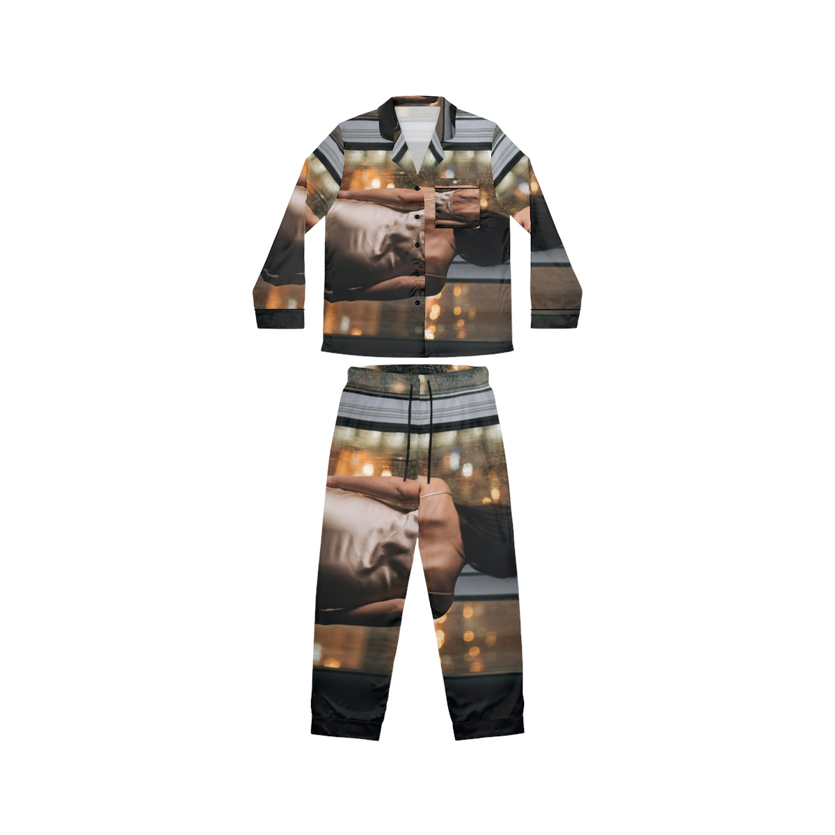Women's Satin Pajamas - Rainy City Grid | Echovira Gallery