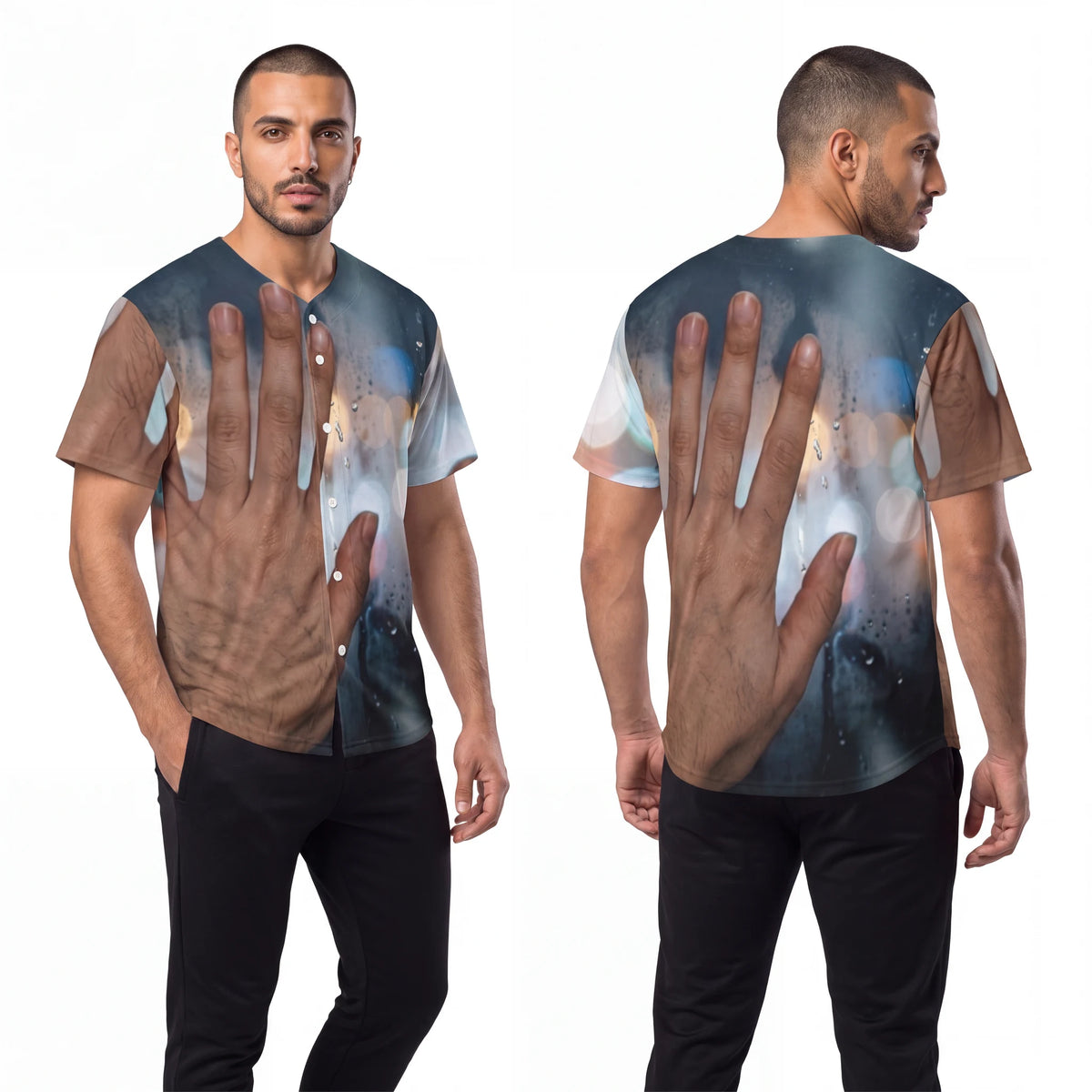 Men's Baseball Jersey Rainy City Window Art