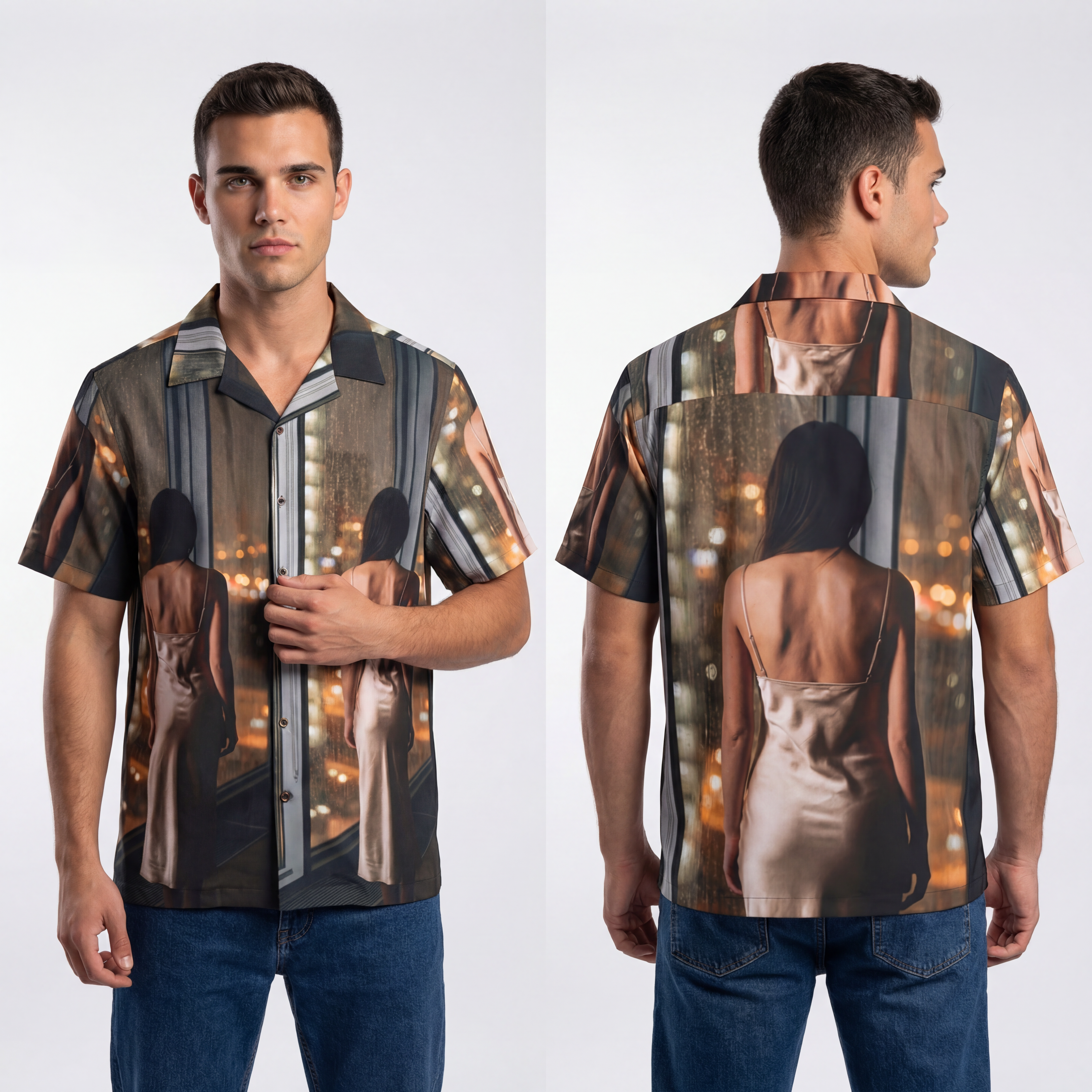 Men's Hawaiian Shirt - Cinematic Nightfall