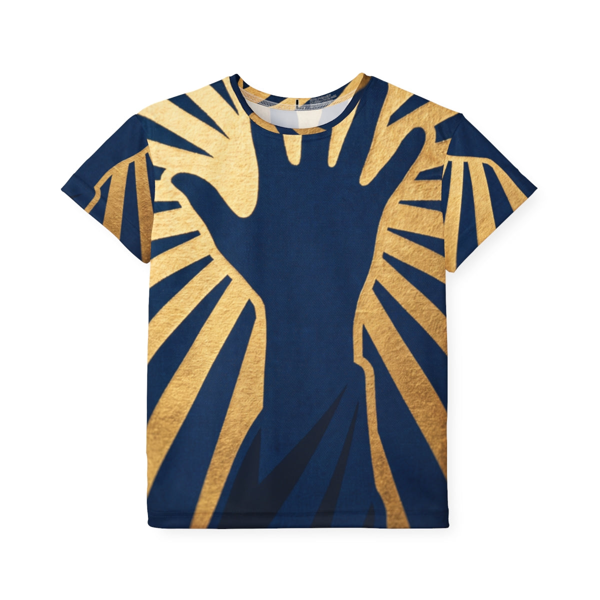 Camiseta esportiva infantil mão celestial radiante