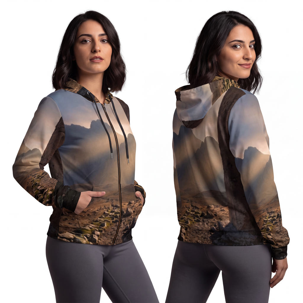 Women's Full-Zip Hoodie - Mystic Monolith Ancient Persian......